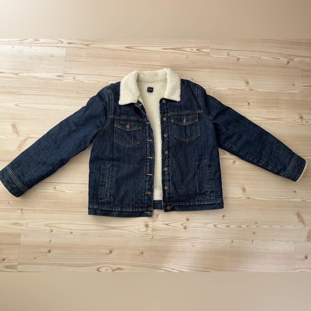 Women’s J. Crew Sherpa Jean Jacket Sz L - Picture 1 of 3